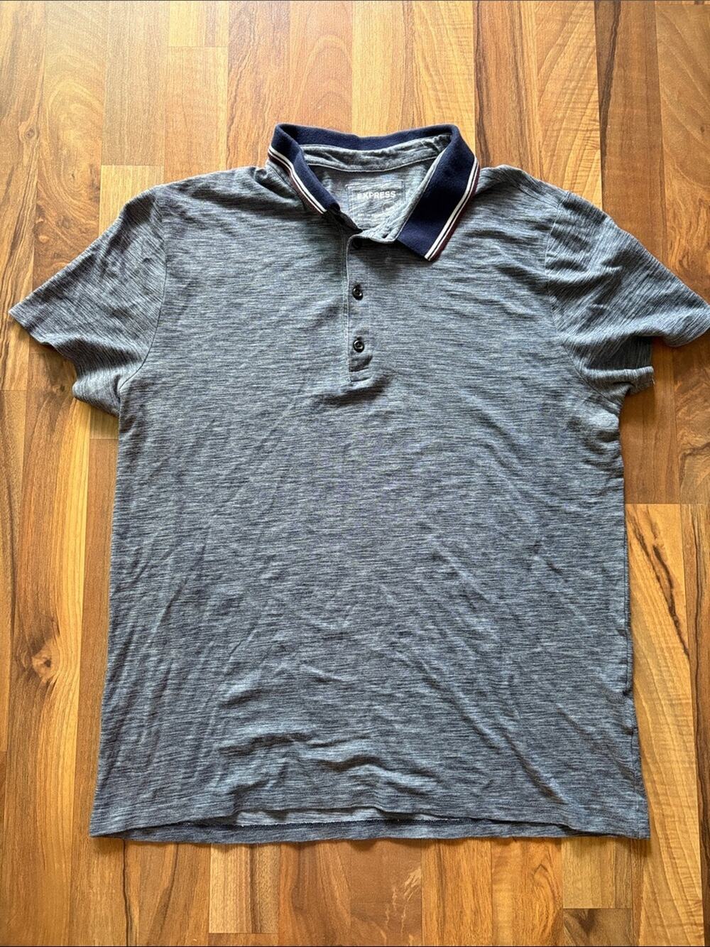 Express Men’s Gray Heather Polo with Navy Trim Size XL